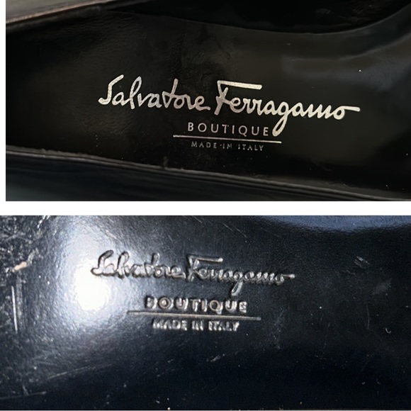 Salvatore Ferragamo Vintage Black & Patent Ribbon Cap Toe Kitten Heels - 6.5 - Picture 14 of 16
